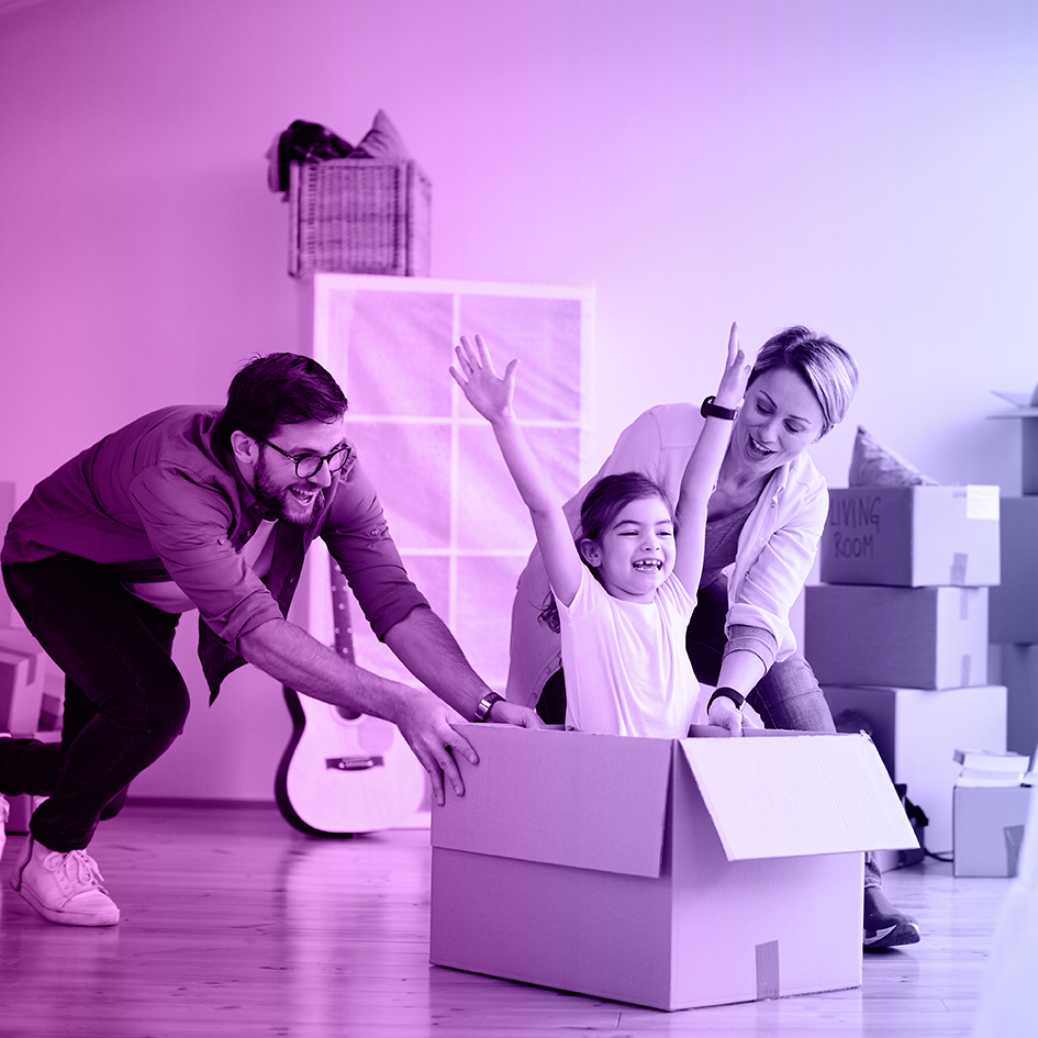 Carefree family having fun while moving into new home. Client testimonial